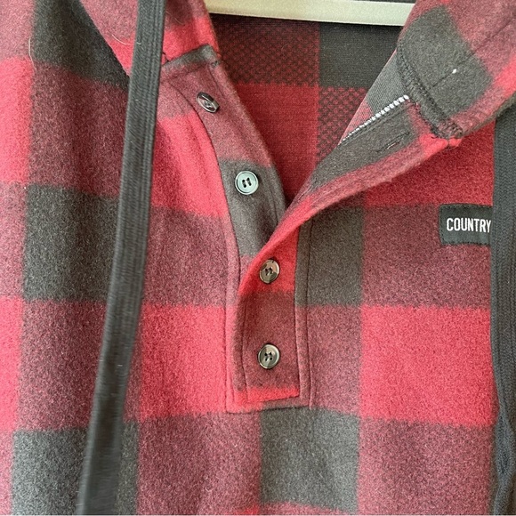 Country Liberty Hoodie XS Red Black Buffalo Plaid Fleece Pullover Unisex Cozy - Picture 6 of 13